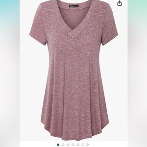 Vinmatto Women's Summer Short Sleeve V Neck Flowy Plus Size Tunic Top XL pink